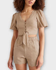 & Other Stories Buttoned Linen Crop Top - 10