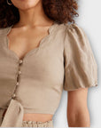 & Other Stories Buttoned Linen Crop Top - 10