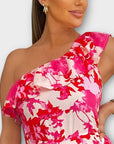 AX Paris Floral One Shoulder Frill Detail Dipped Hem Dress - 12