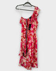 AX Paris Floral One Shoulder Frill Detail Dipped Hem Dress - 12