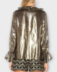 Alice + Olivia Silk Blend Metallic Elliot Ruffle Blouse - XS