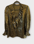 Alice + Olivia Silk Blend Metallic Elliot Ruffle Blouse - XS