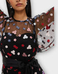 Coast Flutter Sleeve Embroidered Mesh Midi Dress - 10
