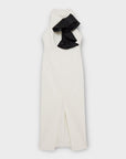 Compact Stretch Taffeta Asymmetric Ruffle Tailored Midi Dress - 10