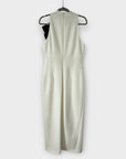 Compact Stretch Taffeta Asymmetric Ruffle Tailored Midi Dress - 10