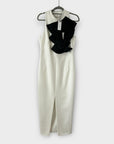 Compact Stretch Taffeta Asymmetric Ruffle Tailored Midi Dress - 10
