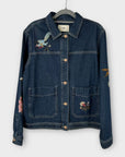 Folk Floral Embroidered Denim Jacket - M