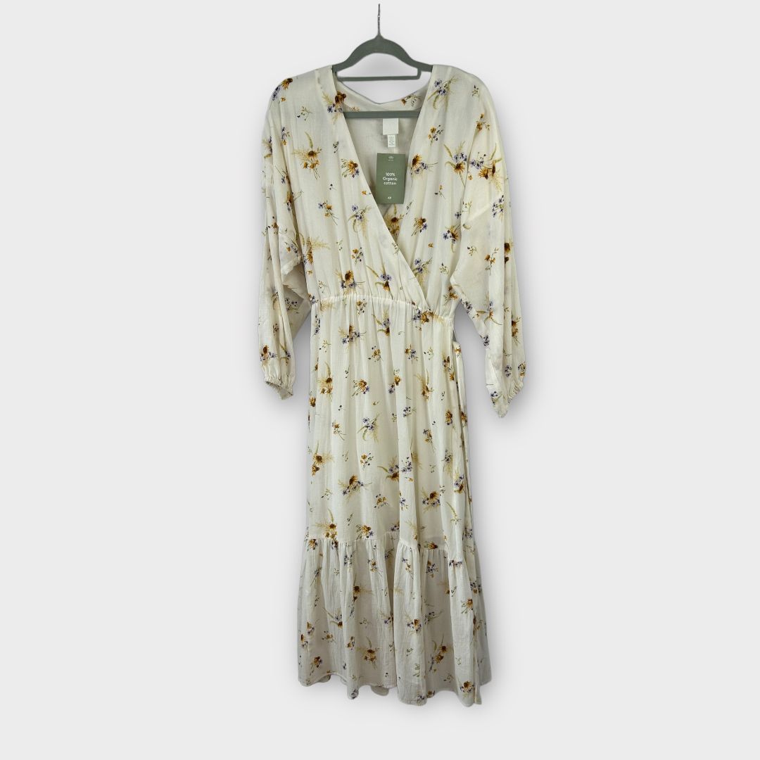 H M Floral Organic Cotton Wrap Maxi Dress S