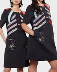Joanne Hynes Neoprene Chevron Stripe Embellished Dress - 10/12