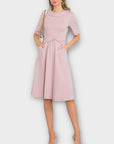 Jolie Moi Fold Collar Fit and Flare Dress - 10