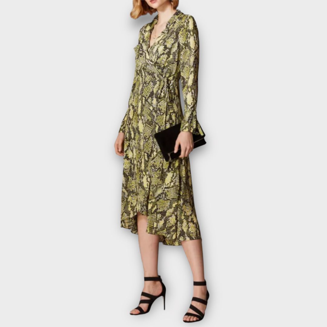 Snake print wrap midi dress store