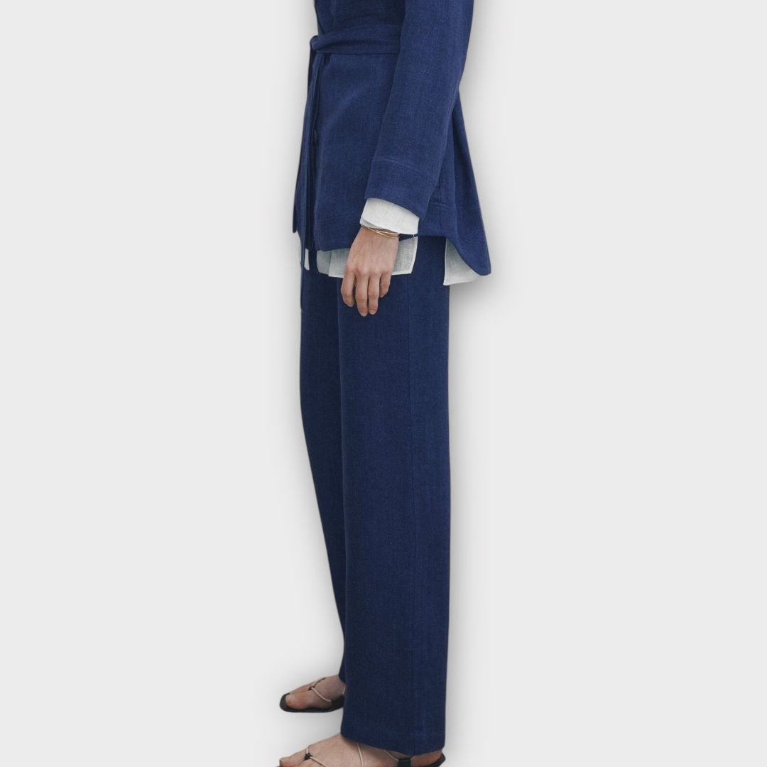 Massimo Dutti Denim Effect Linen Trousers - 14