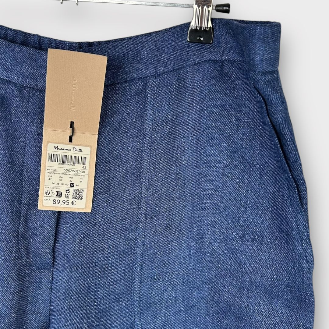 Massimo Dutti Denim Effect Linen Trousers - 14