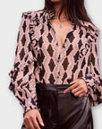 Mint Velvet Graphic Print Ruffle Blouse - S
