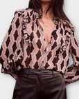 Mint Velvet Graphic Print Ruffle Blouse - S