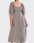 Monsoon Gingham Button Through Cotton Midi Dress - 16