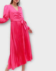New Look Satin Ruched Pleated Belted Midi Dress - 8