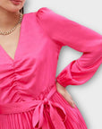 New Look Satin Ruched Pleated Belted Midi Dress - 8