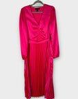 New Look Satin Ruched Pleated Belted Midi Dress - 8