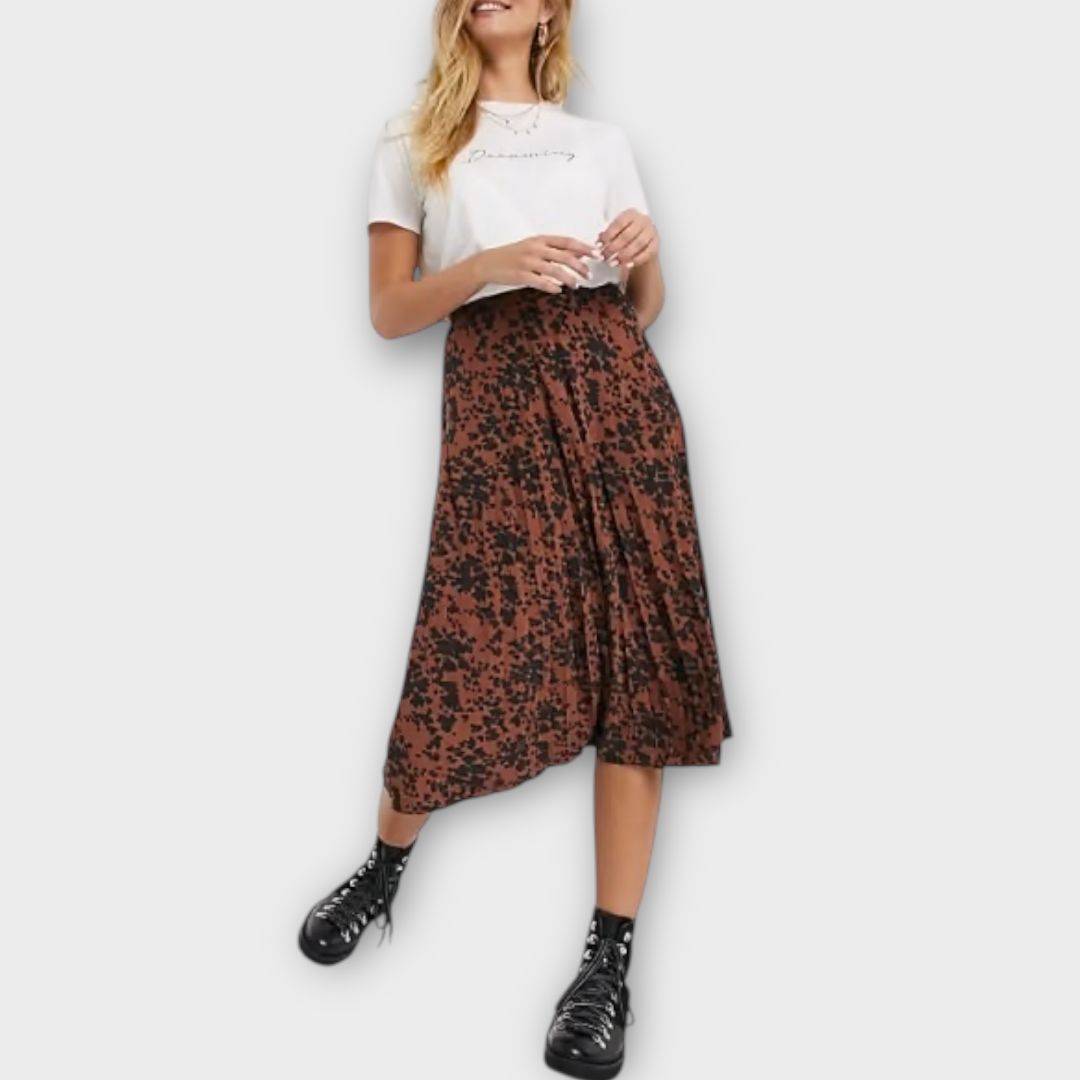 Oasis Animal Print Pleated Midi Skirt - XS