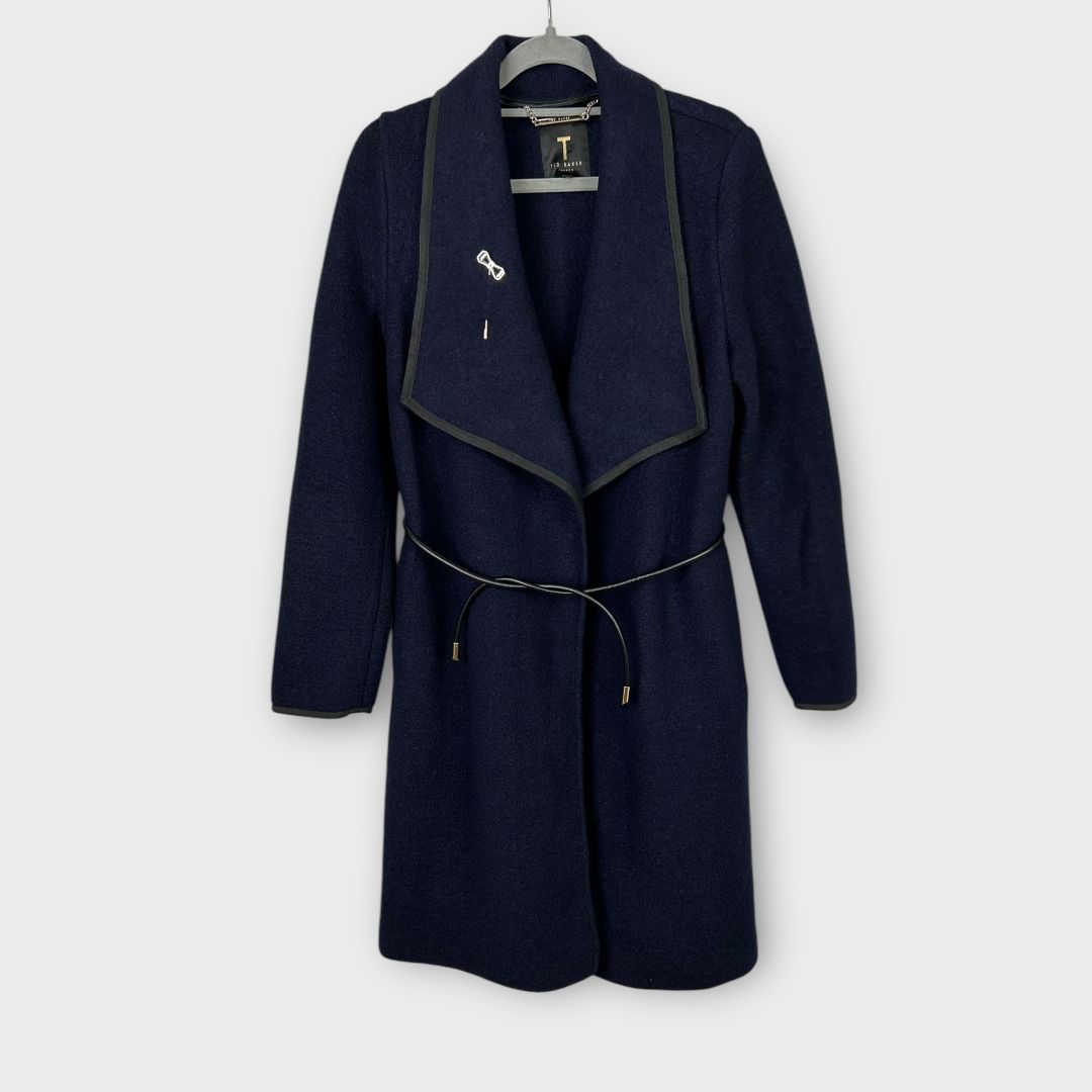 Navy wrap wool coat store