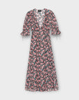 The Kooples Floral Silk Midi Wrap Dress - 8
