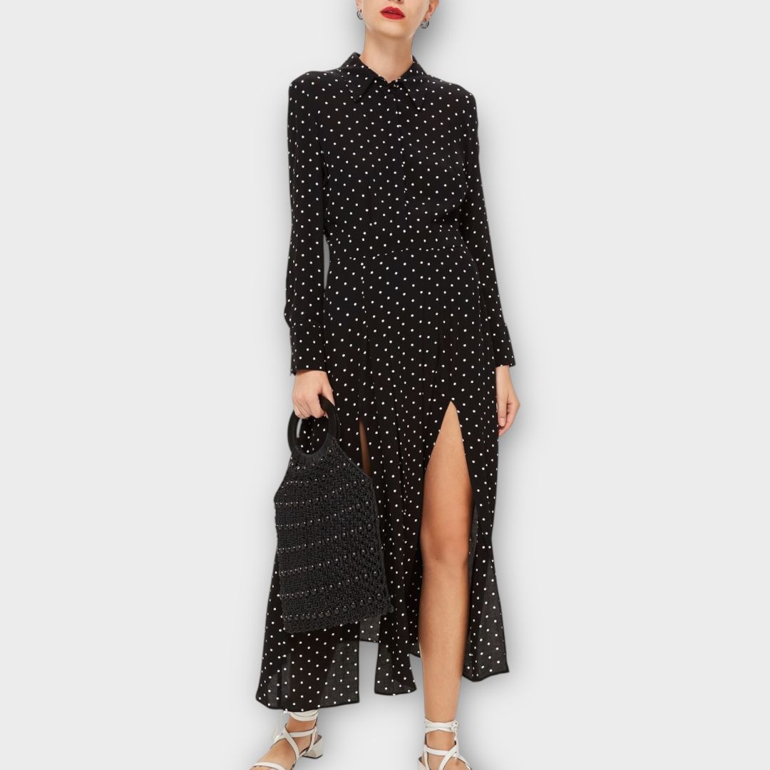 Topshop Polka Dot Thigh Split Dress - 8