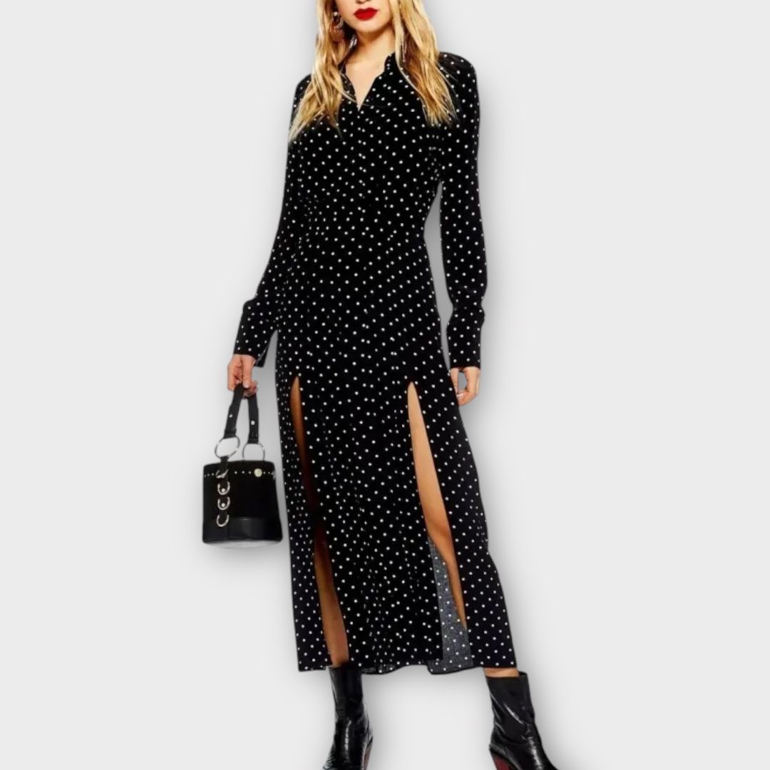 Topshop Polka Dot Thigh Split Dress - 8