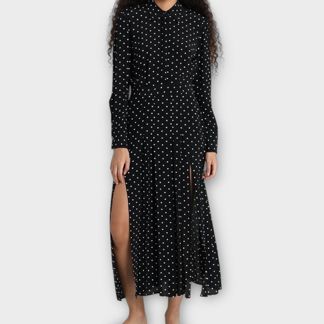 Topshop Polka Dot Thigh Split Dress - 8