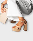 Unisa Leather High Block Heel Knotted Platform Sandals - 4/37
