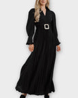 Voyelles Belted Pleat Maxi Dress - 12/14 (L)