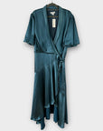 Wallis Satin Balloon Sleeve Wrap Midi Dress - 18