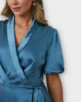 Wallis Satin Balloon Sleeve Wrap Midi Dress - 18