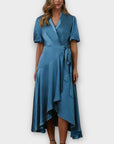 Wallis Satin Balloon Sleeve Wrap Midi Dress - 18