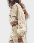 Zara Cropped Linen Bomber Jacket - L