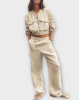 Zara Cropped Linen Bomber Jacket - L