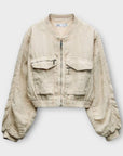 Zara Cropped Linen Bomber Jacket - L