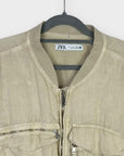 Zara Cropped Linen Bomber Jacket - L