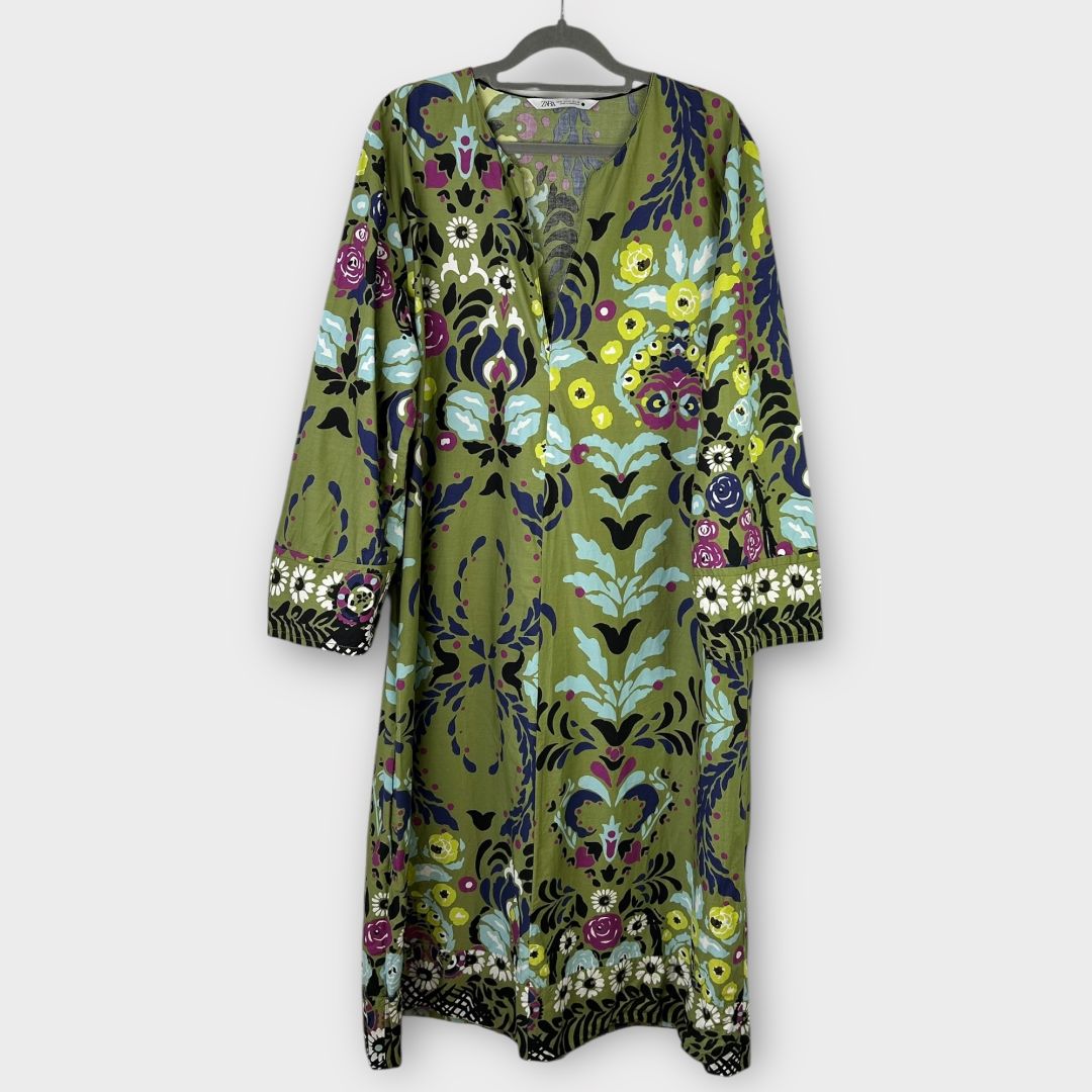 Zara Floral Kaftan Cotton Dress - 14/16 (XL)