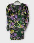 Zara Shimmery Floral Puff Sleeve Mini Dress - S