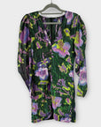 Zara Shimmery Floral Puff Sleeve Mini Dress - S
