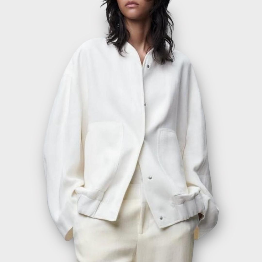 Zara Oversized Linen Blend Bomber Jacket - 14 (M)