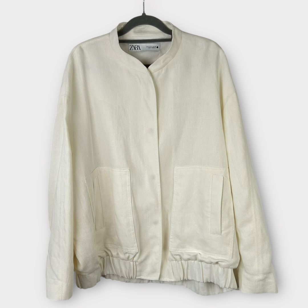 Zara Oversized Linen Blend Bomber Jacket - 14 (M)