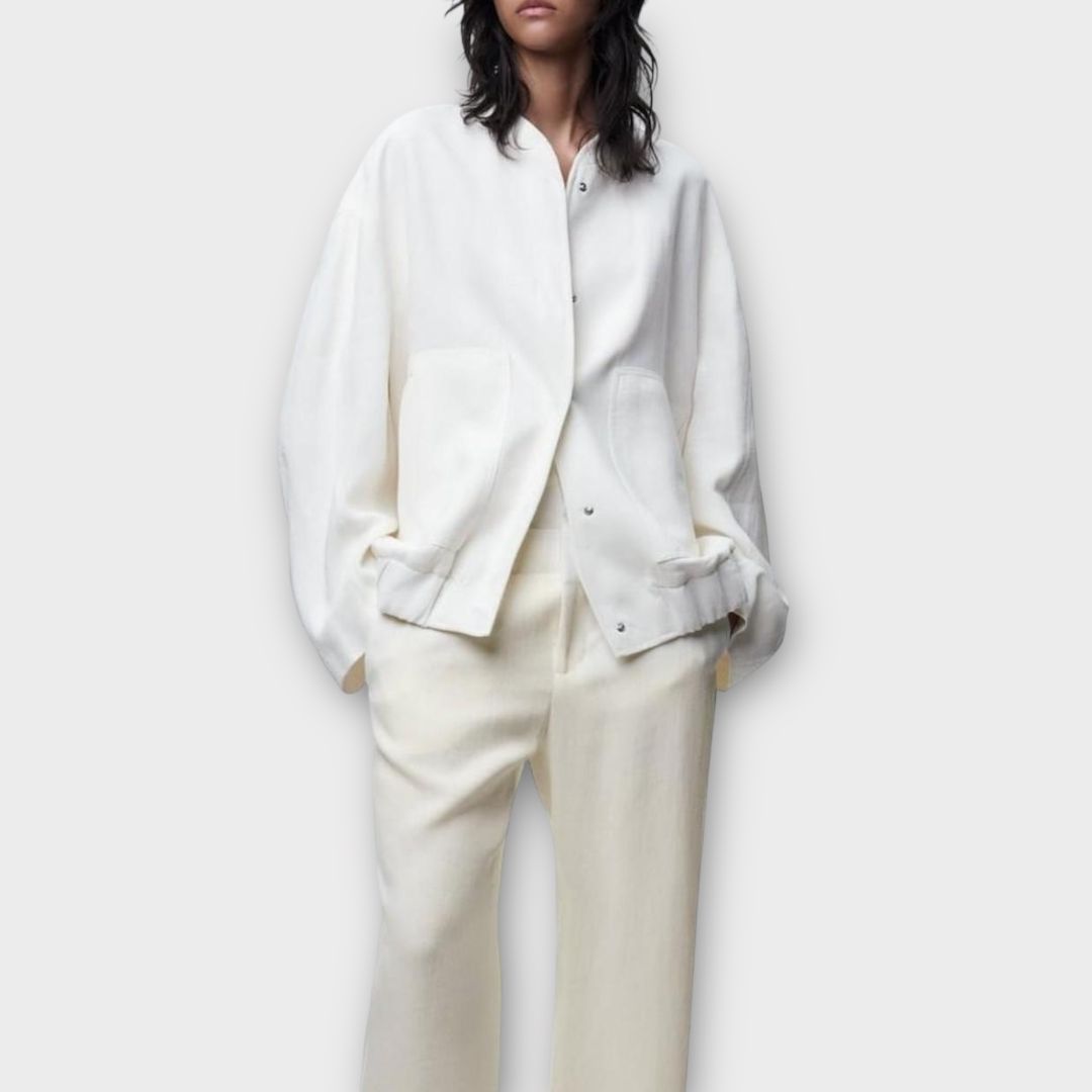 Zara Oversized Linen Blend Bomber Jacket - 14 (M)