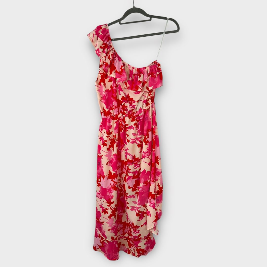 AX Paris Floral One Shoulder Frill Detail Dipped Hem Dress - 12
