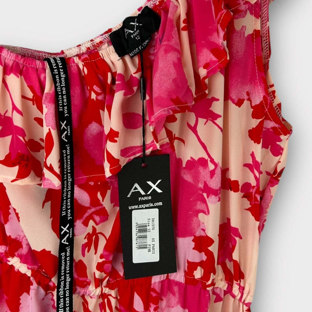 AX Paris Floral One Shoulder Frill Detail Dipped Hem Dress - 12