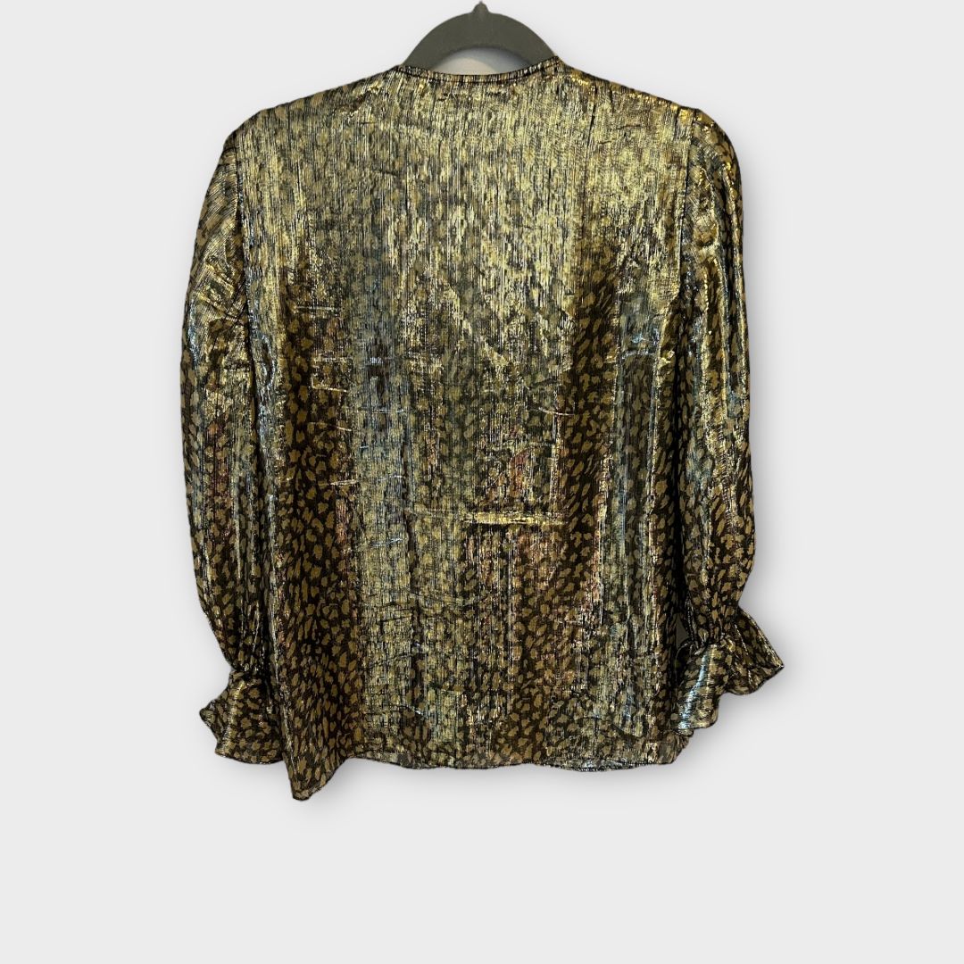 Alice + Olivia Silk Blend Metallic Elliot Ruffle Blouse - XS