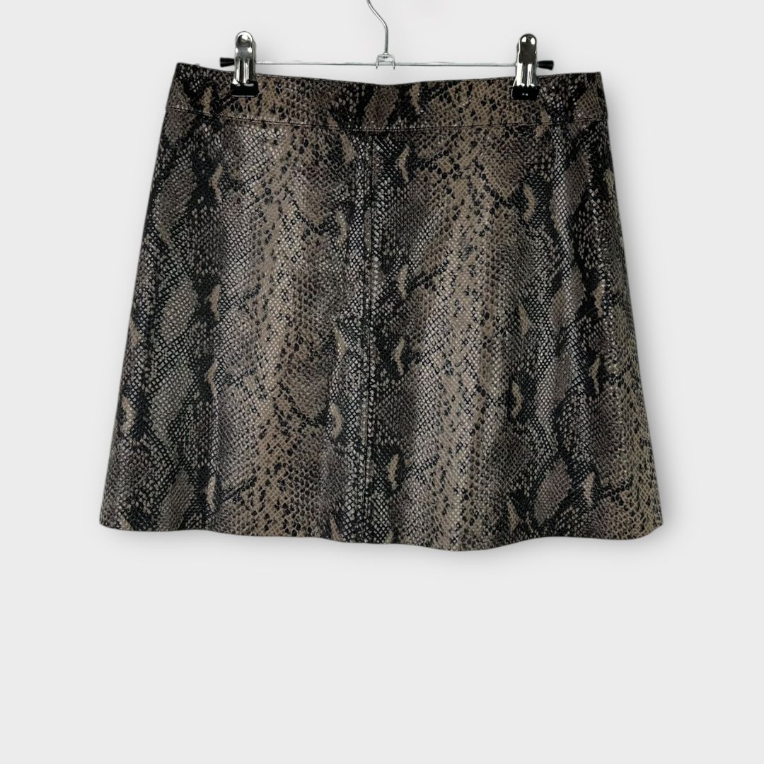 All Saints Lena Oba Leather Snake Print Skirt - 8