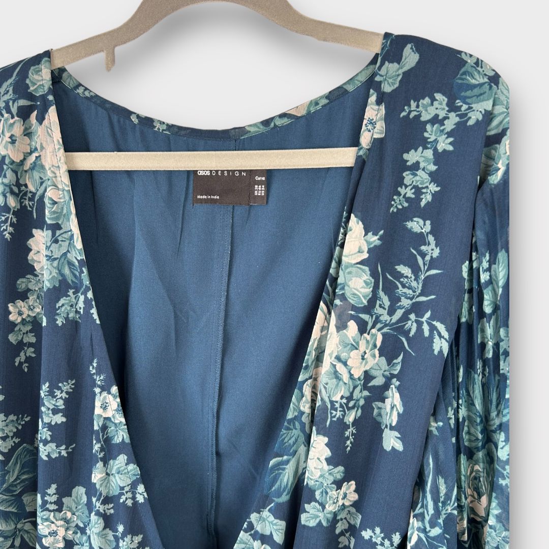 Asos Design Curve Floral Wrap Midi Dress - 28