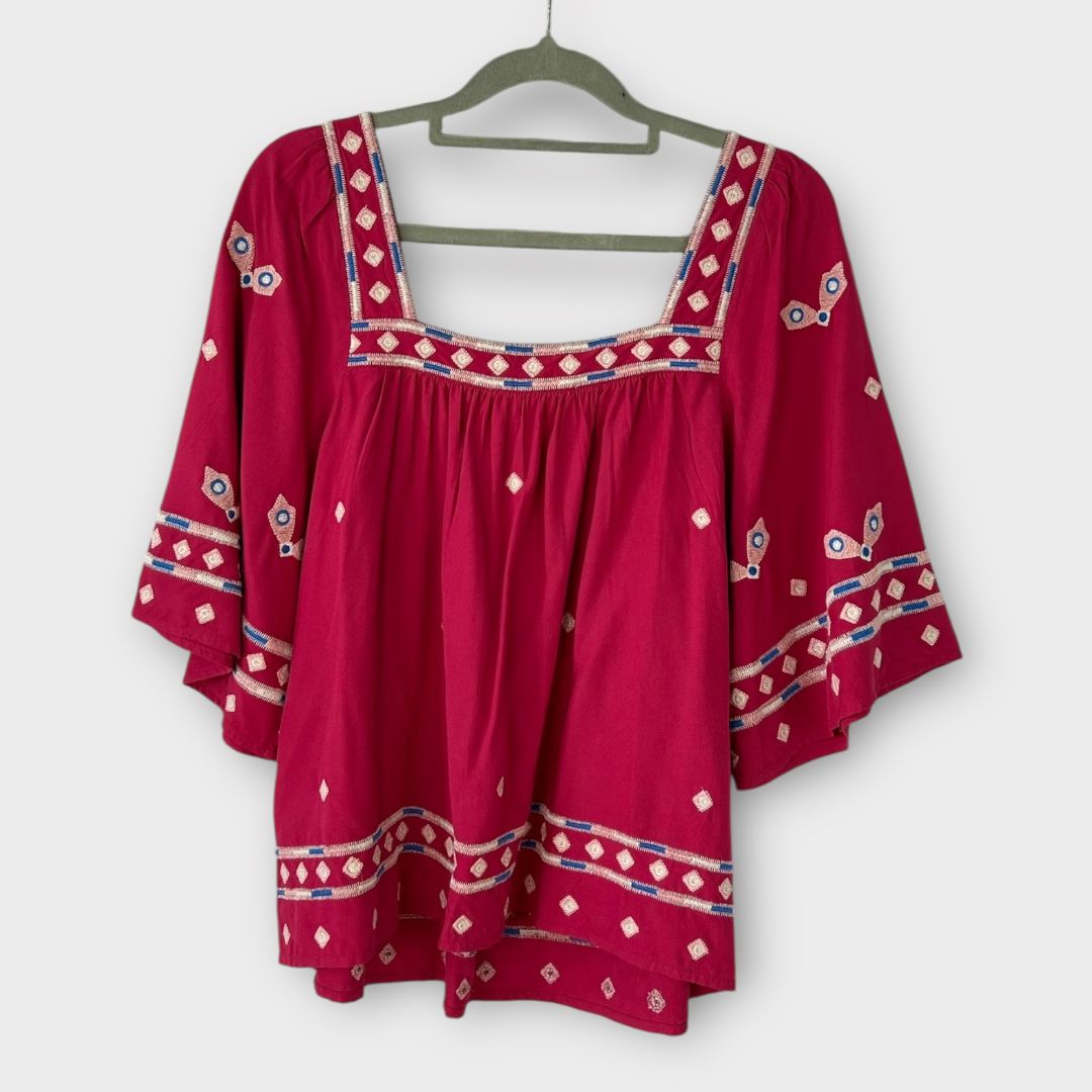 Ba&amp;sh Jay Embroidered Square Neck Blouse - 6/8
